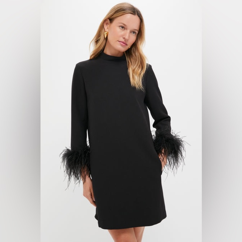 Tuckernuck Black Long Sleeve Shift Dress with Feather Cuffs